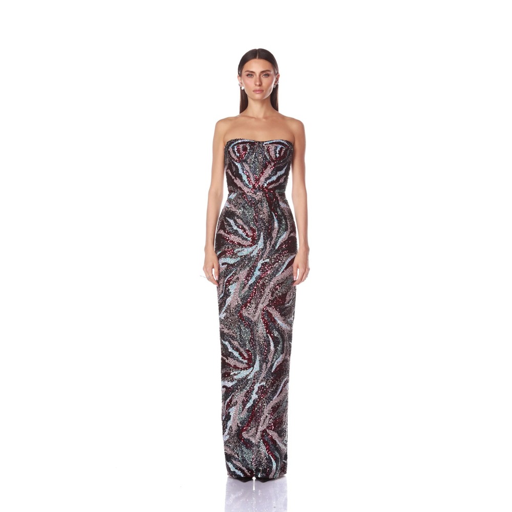 NEW Bronx and Banco Dahlia Pink Multi Strapless Maxi Dress $880 -‎ Size Medium - Picture 3 of 16
